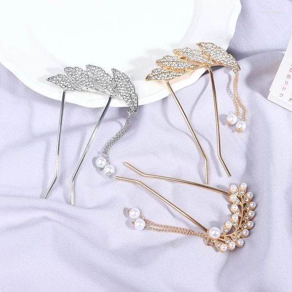 Broches Hairclip shinestone Barrette Feather Tassel Pearl Hairpin Artefato