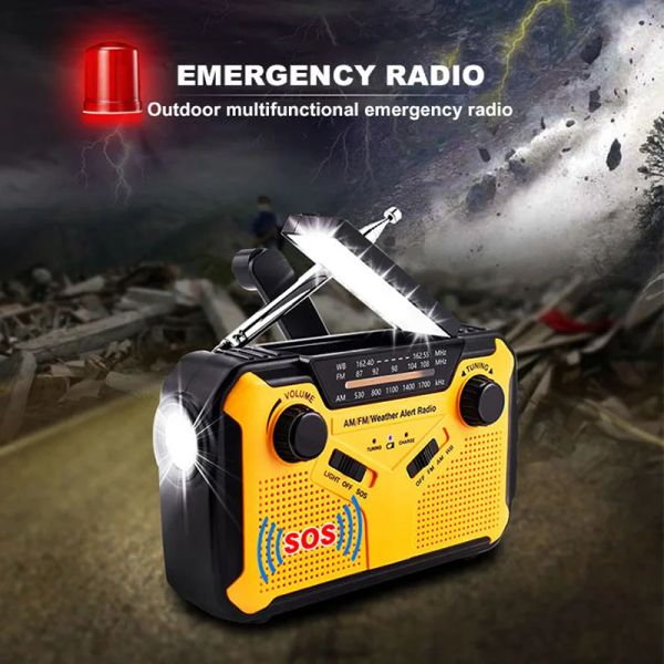 Radio AM/FM/WB Солнечная экранизация SOS Аварийное радио, USB -вывод, светодиодный свет, светодиодный портативный банк питания