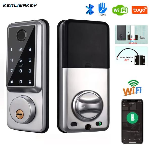 Blocco Tuya WiFi blocco della porta dell'impronta digitale con app bluetooth ttlock bluetooth biometrica deadbolt tastiera digitale ingresso senza chiave blocco intelligente elettronico