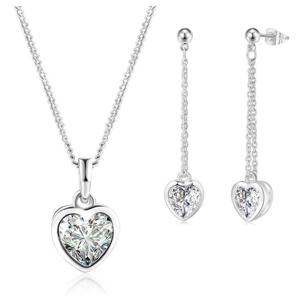 Collana con ciondolo a forma di cuore minimalista in zircone e orecchini per donna, set di gioielli di fidanzamento placcati in oro_voghion.com