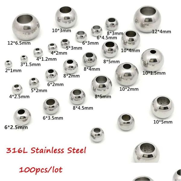 Kristal Boncuklar 100pcs 2 mm12 mm 316L Paslanmaz Çelik Avrupa Ball Metal Mücevher Yapma DIY Bilezik Kolye Damlası DHVHP