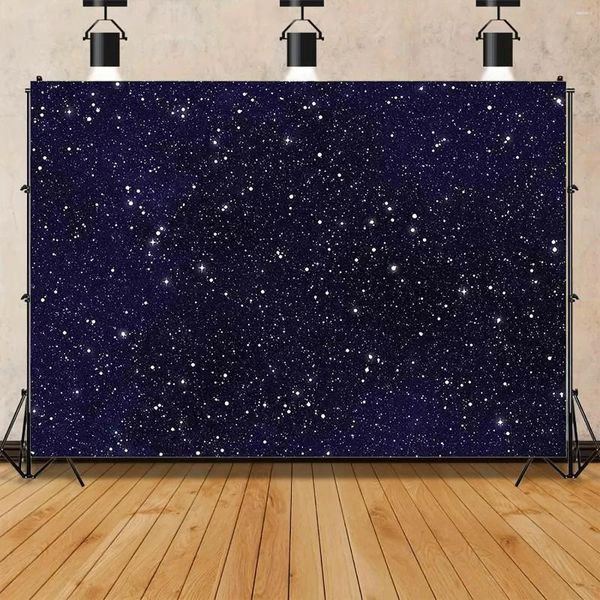 Parti Dekorasyonu 1 parça 150 100cm siyah gece gökyüzü ve yıldızlı arka plan kumaşı doğum günü partileri için oda süslemeleri ile dekore edilmiş