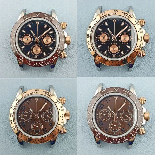 Kits 39,5 mm VK63 Timing Code Watch Hülle 316L Edelstahl Saphirglas Rosenkronen Silber wasserdichte Hülle Luminöses Zifferblatt