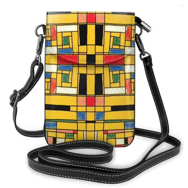 Umhängetaschen Kui Liu Geometrische abstrakte Kunstdruckbeutel Leder kleine Handtaschen Frauen Street Messenger Teenage Telefon Geldbeutel