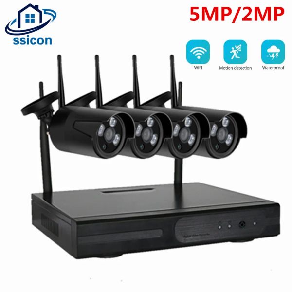 Sistem 4ch 5MP Dış Mekan Kablosuz CCTV Sistem NVR WiFi Bullet IP Kamera Güvenlik Sistemi Video Gözetleme Kiti