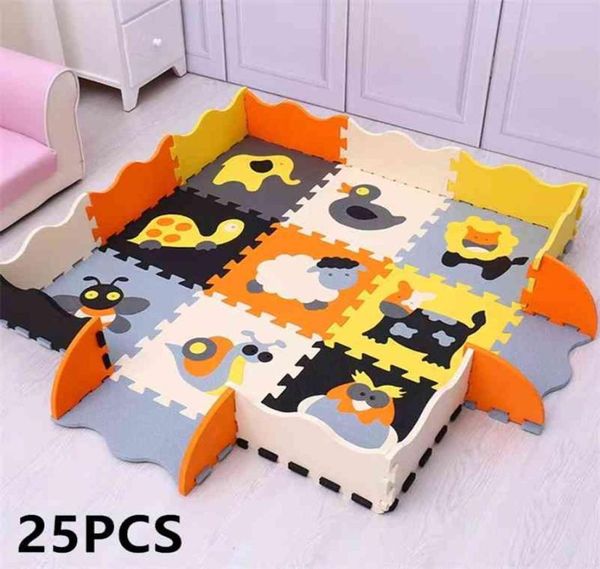 25pcs Kinder039s Mat Eva Schaumkriechteppich Weiches Bodenmatten -Puzzle Babyspiel Matte Innenboden entwickeln Playmat mit Zaun 2105131234