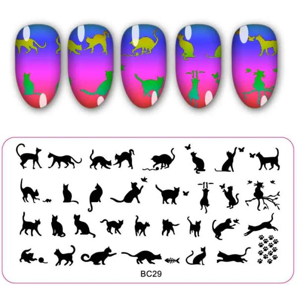 Bottiglie 12pcs/Lotto Modello unghie Design della ghirlanda di gatto Piatti di stampa per chiodo art manicure piastra per unghie fai -da -te stencils