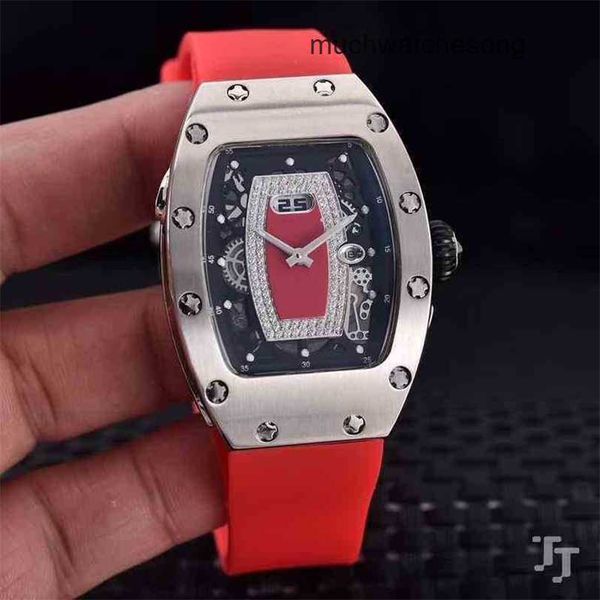 Menor de luxo masculino Richadmills Movimento automático Relógios Lady Girl Girl Mecânica Mecânica Silver Red Tourbillion Diamond Rubber Burracha Stainless ST XXK8