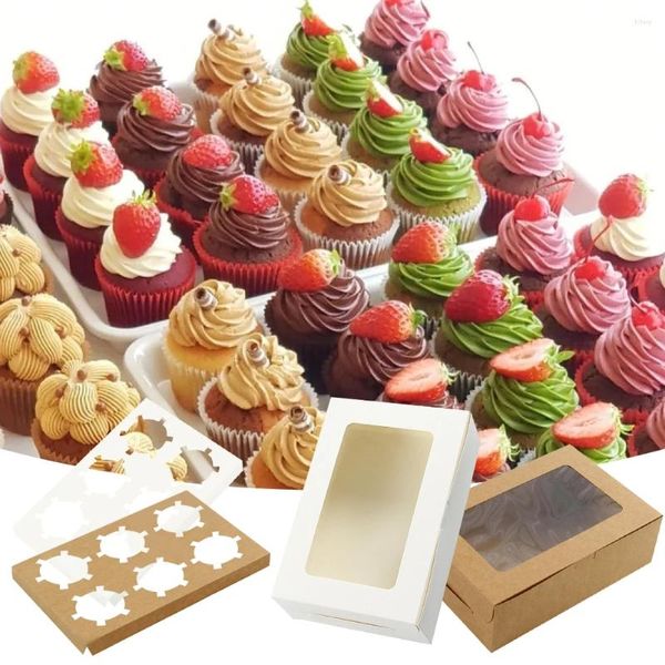 Retire os contêineres 20 PCs Caixas de tratamento de qualidade alimentar com janela e inserções 6 portadores de padaria de cupcake de contagem para biscoitos muffins