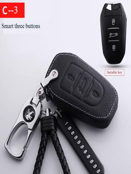 Echte Lederauto -Schlüsselhülle für Peugeot New 308 3008 301 2008 508 4008 5008 408 Pass Ringe Metall Lock Opener Custom Logo1324015