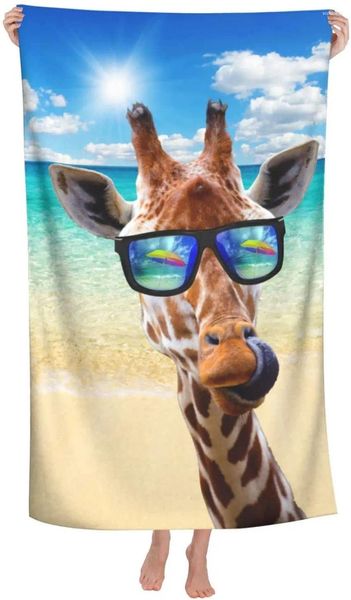 Toalha Microfibra Funny Giraffe Beach Cartoon com óculos de sol On the Sea Summer Bath Pool Towels Proof Rick Dry Dry Dry