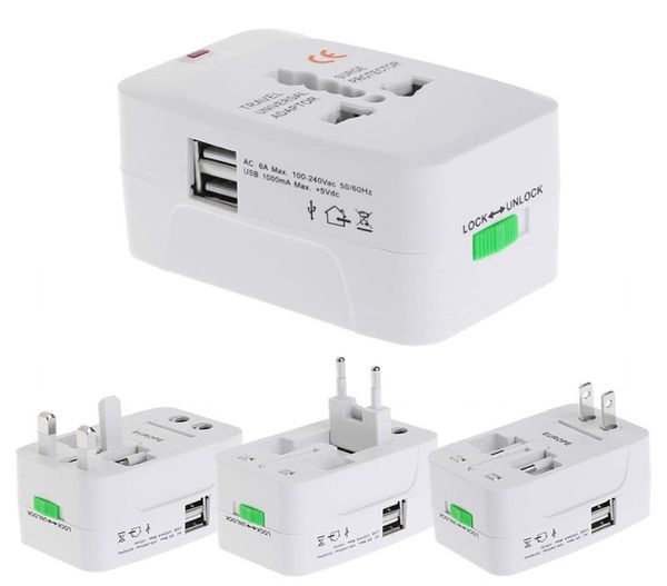 Adaptador internacional de energia de várias funções Adaptador de viagem Global Universal Power Plug com 2 USB Port Charger Converter UE UK US A3072421