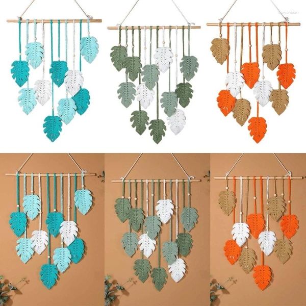 Taquestres MacRames de folhas étnicas Tapestry Splicing Dreamcatchers Wall Hanging Decoration for Home Apartment Farmhouse Cenários