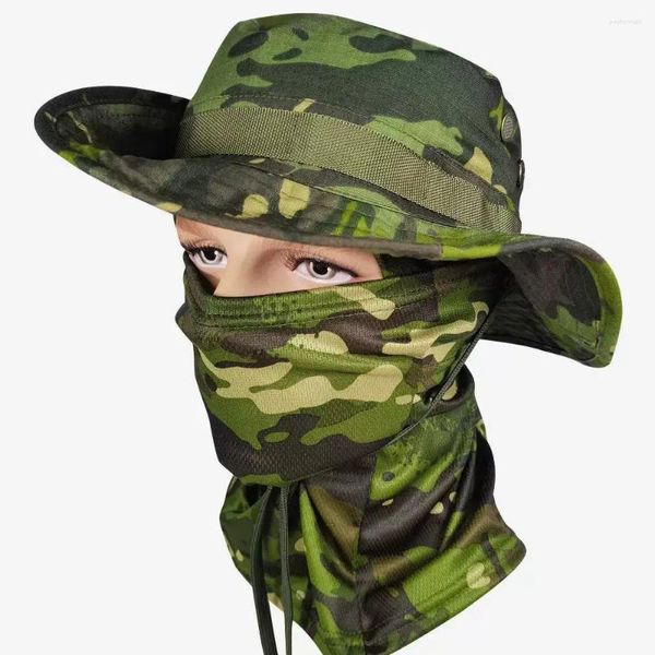 Boinas verão respirável solar soldado tático de montanhismo chapéus de pesca fãs do exército masculino ao ar livre big eaf pescherman chapéu camufla