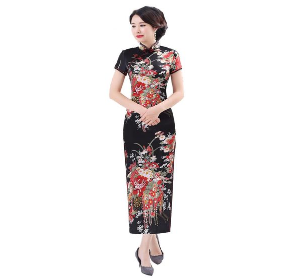 Şangay hikayesi uzun qipao saten cheongsam Çin geleneksel elbise kısa kollu sahte ipek uzun Çin elbisesi8277119