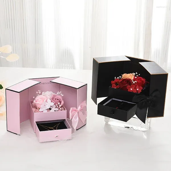 Brocada de presente 1pc Eternal Rose Flower Box Brincho Casco de armazenamento Caixa de armazenamento Duas de gaveta aberta Casamento de dia dos namorados de jóias