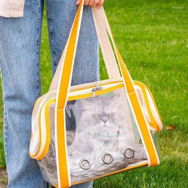 Transportadoras de gatos laranja transparente transparente backpack backpack viajar Tote portátil cães de transporte de cães acessórios ao ar livre