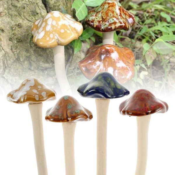 Decorações de jardim 4pcs cerâmica cogumelos ornamentos de cogumelos de fadas
