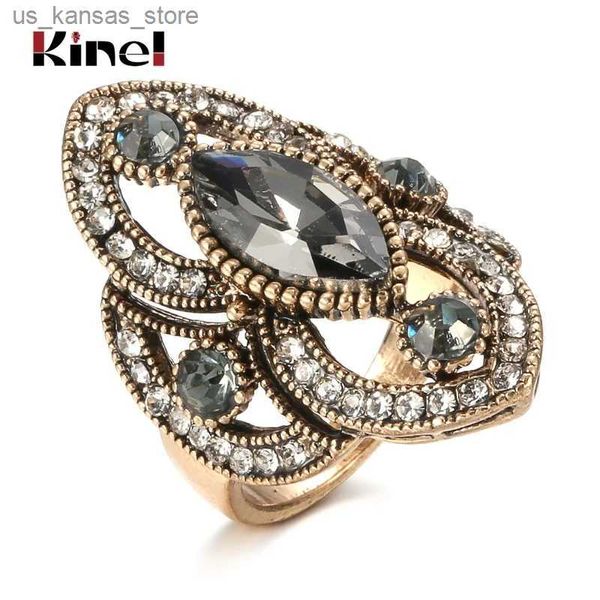 Anelli a grappolo Kinel un unico anello grigio Cryens Accessori per feste da donna Antique Oro Vintage Regalo di lusso di gioielli 2020 New240408