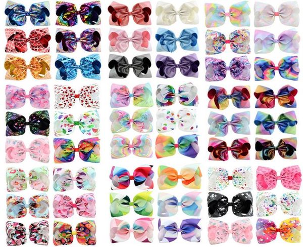 DHL Princess lantejas grandes arcos de 8 polegadas crianças Barrettes Unicorn Rainbow Girls Clips JoJo Siwa Hair Acessórios8112315