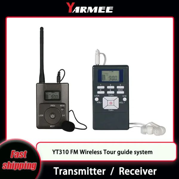 Microfones Yarmee FM Wireless Audio Tour Guide System Transmissor Receptor com fone de ouvido de microfone para igreja de tradução para viagens