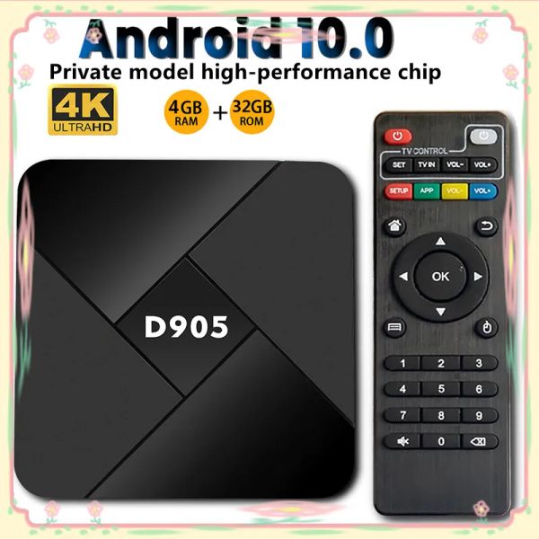 Caixa D905 Caixa superior Android 10.0 4GB 32 GB WiFi 2.4G 4K Amlogic S905X YouTube Android TV Box Player Ceertification CE