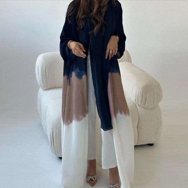Ethnische Kleidung stilvolle Krawatte gefärbte Kimono Open Abaya für Frauen Cloak Strickjacke Robe Dubai Islamic Lose Deckung türkische Kleider Outwear Outwear
