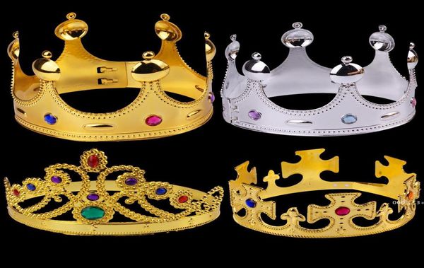 Cosplay King Queen Crown Party Cappelli Tire Prince Principessa Croona di compleanno Cappello Gold Silver 2 colori con borse OPP 8 colori FWE1397281