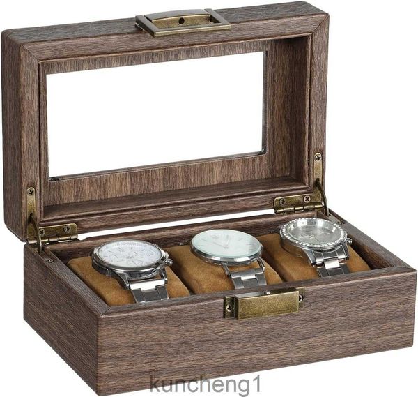 Box Box 3 slot Organizzatore per la vetrina per uomo Custodia per orologi con scatola del cassetto di gioielli con design in fibra di carbonio con top in vetro e bloccante