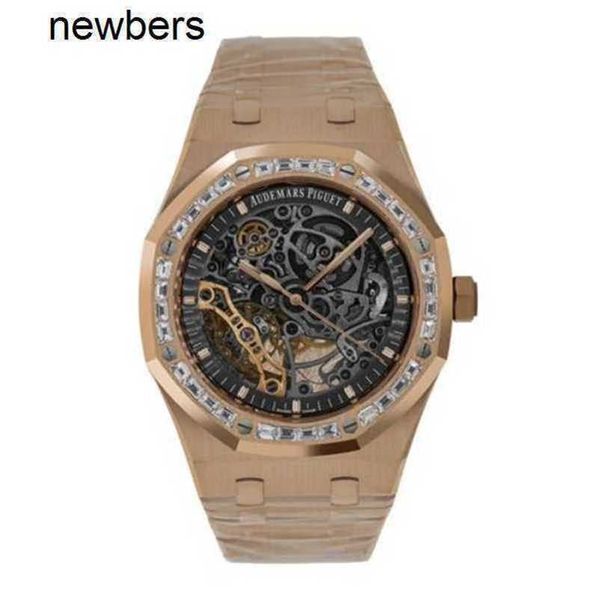 Luxus APS Factory Audemapigue Watch Swiss Movement Epic Royal Oak Watch 41 mm transparentes Unmarked Dial in Rose Goldihm8