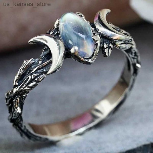 Кластерные кольца Женские модные ретро -богемный мартовский кольцо натуральное лунное кольцо луны обручальное обручальное вечерние ювелирные украшения 240408