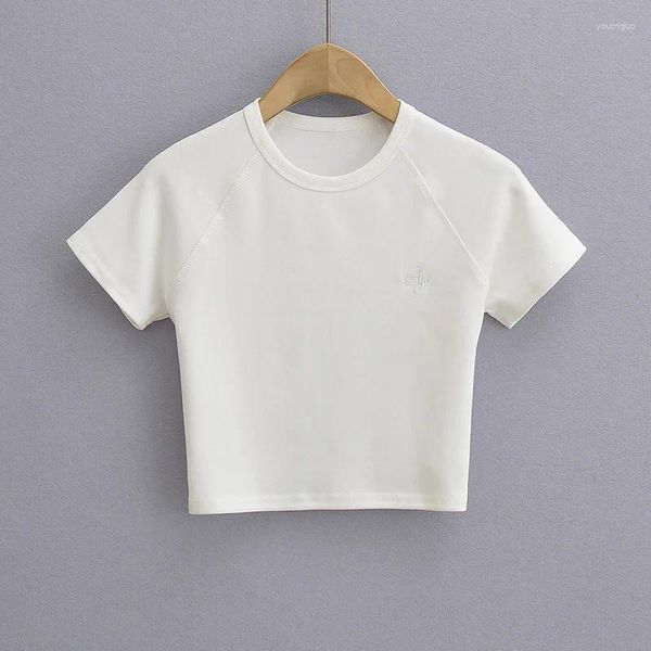 Herrenanzüge 2024 Sommer Baumwollstickte Kurzarm Crop Top Y2K Baby Tee Schwarz grau weiß brauner T -Shirt Frauen Rave Outfits Rave Outfits