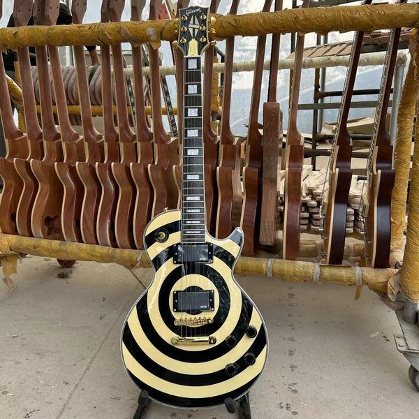 En iyi Zakk Wylde Bullseye Krem Siyah Elektrikli Gitar EMG 8185 Pikaplar Altın Kafa Çubuk Kapağı Beyaz Mop Blok Kara Kakmı 369