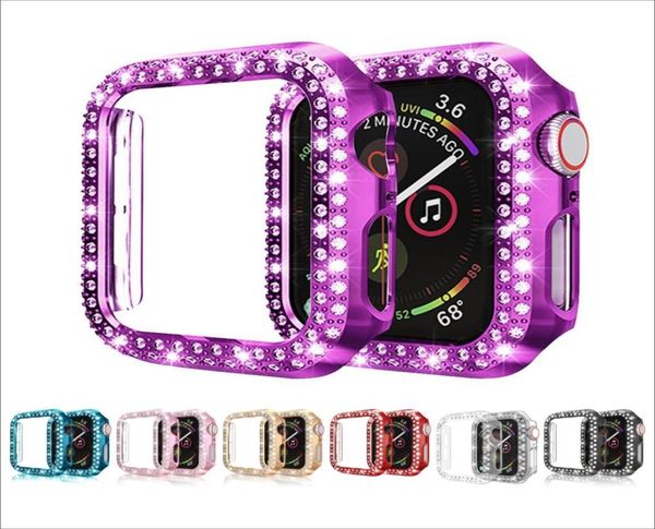 Mulher de alta qualidade Luxo Two -linhas Diamond SmartWatch Cases para Apple Watch 1 2 3 4 5 PC Tampa de armadura para iwatch 38mm 40mm 42m6503834