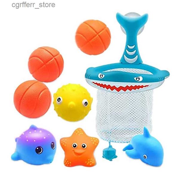 Baby Bad Toys 8 Pack Badewanne Set Light Up Animal Bad Basketballfische Netz -Saughut Wasserspray Tiere Spielzeug Badespielzeug Badewanne Spielzeug L48