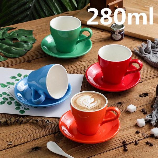 Canecas coloridas americanas com leite com leite cappuccino conjunto de café nórdico padrão de laca espessou 280ml caneca leite