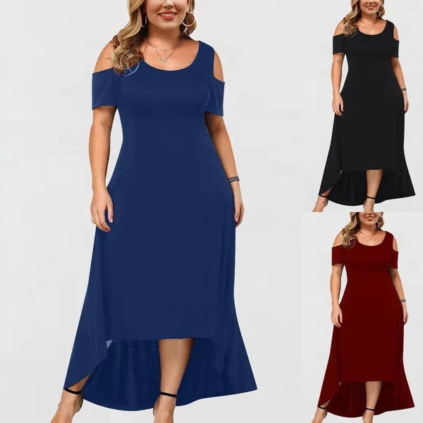 Lässige Kleider Plus Größe Kleid für fette MM 2024 Frau Sommer loser elegant von der Schulter Frauen Kleidung Vestidos