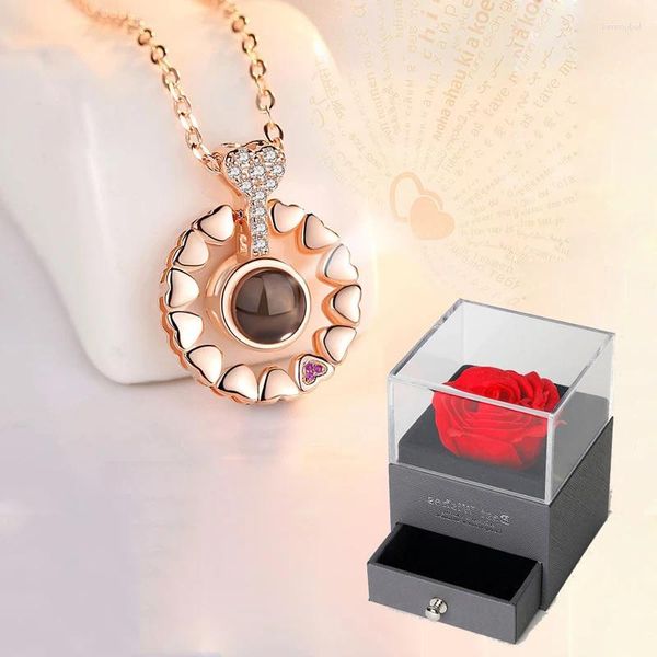 Colares pendentes Adoro o colar de projeção de coração com a caixa de presente rosa fshion judeu simples para mulheres 2024 desejos de defina acessórios presentes
