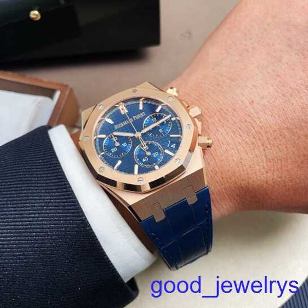 Popular AP Wristwatch Mens Royal Oak Series 26240or Rose Gold Blue Plate Belt Leisure Business Sports de volta