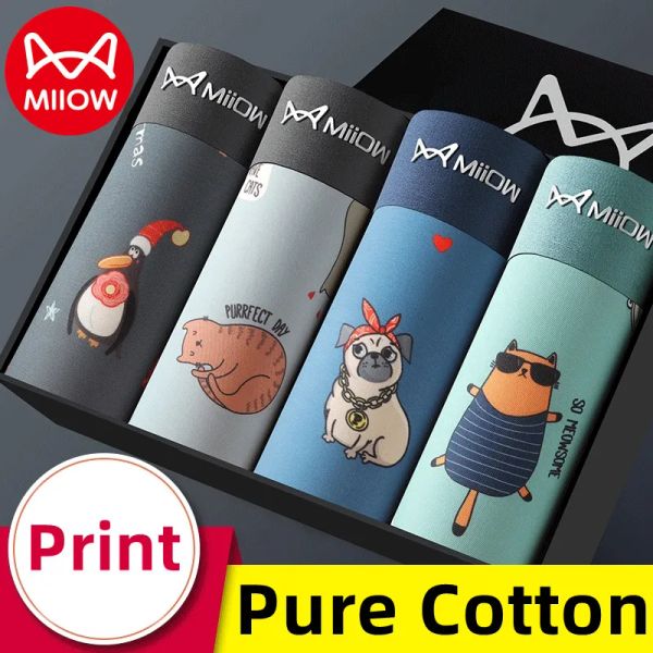 Underpants Miiow 3pcs Cotton Organic Mancciale maschile Stampa senza soluzione di continuità Underwear Boxer Shorts AAA Antibatteriali Underpants Boxer 5xl