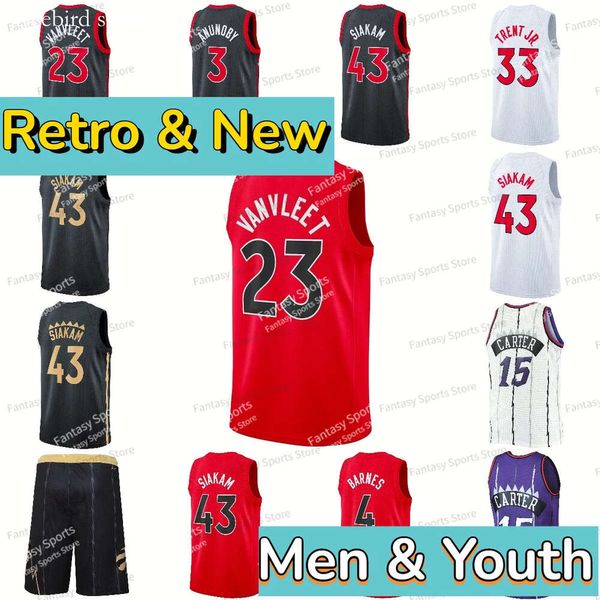 Scottie 4 Barnes Pascal 43 Siakam Maglie Tracy Fred 23 Vanvleet Vince 15 Carter Og Og Anunoby Basketball Shorts New Mens Ed Shirts Kids Youth Retro