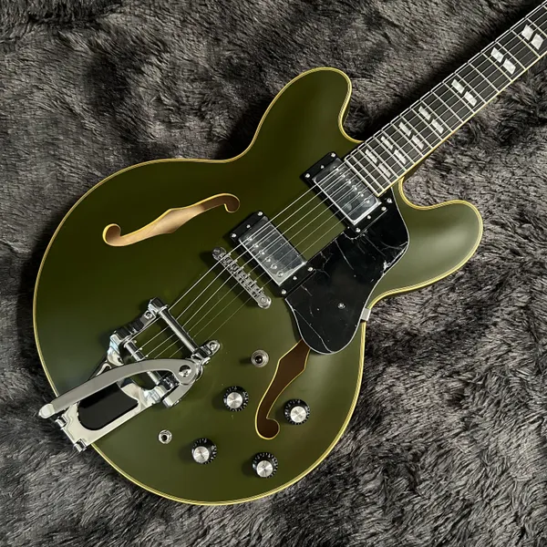 Nuova chitarra elettrica opaca color verde jazz cavo corpore 335 mogano hardware cromo hardware chitarra cavo chitarra