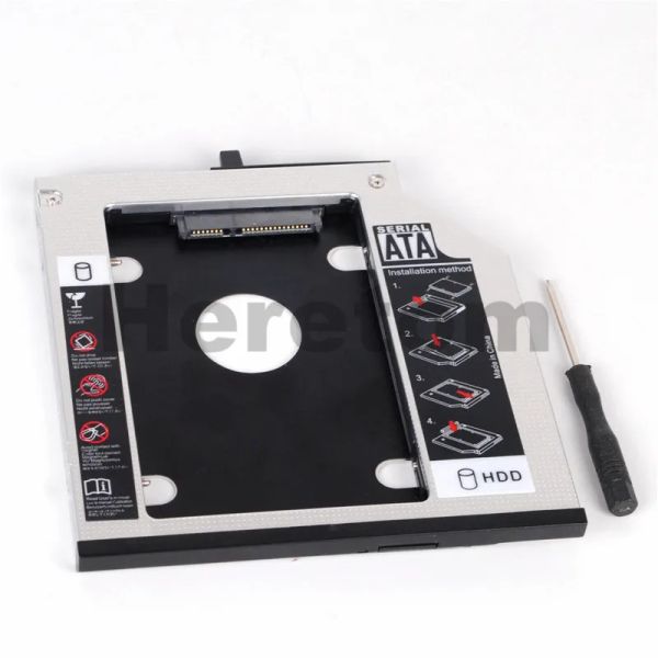 Alumínio do gabinete SATA 9,5mm 2º Adaptador de Caddy do disco rígido HDD para ThinkPad T430S T430SI T420S T420SI Laptop DVD CDROM OptiBay