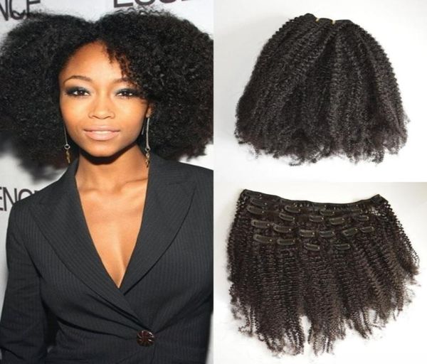 2017 Vendita di capelli Mongoli Virgin Remy Capelli Afro Ricanzoso Clip ricci in Extensions Human Hair Set head Set 7pcs A set geasy3639064