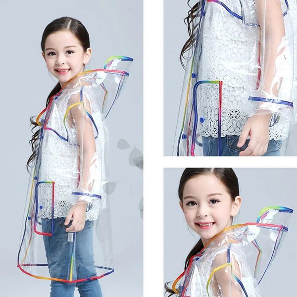 Transparent Rainbow Edge Kids Raincoat impermeabile Eva per bambini Cappotto piovoso Giacca a pioggia Poncho Cappello asilo per la pioggia 240401 240401