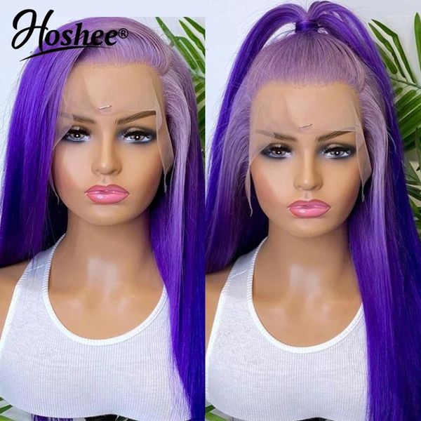 Colore ombre Purple color rema brasiliano Remy Human Hair Wig Wig di Black Woman 13x4 parrucche frontali trasparenti