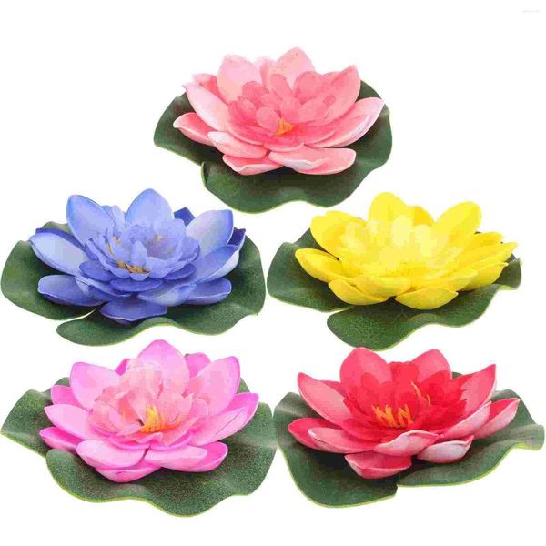 Dekorative Blumen künstliche schwimmende Lilien 5pcs Wasser mit Pad -Ornamenten Pads Lotussen für Teiche Haus