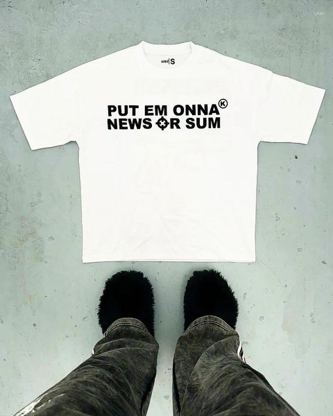 Erkek Tişörtleri Sokak Amerikan Hip Hop Vintage Machine Tüfek Alfabesi Baskı Büyük Boy Tişört Erkekler Y2K Harajuku Moda Goth Style Shirt