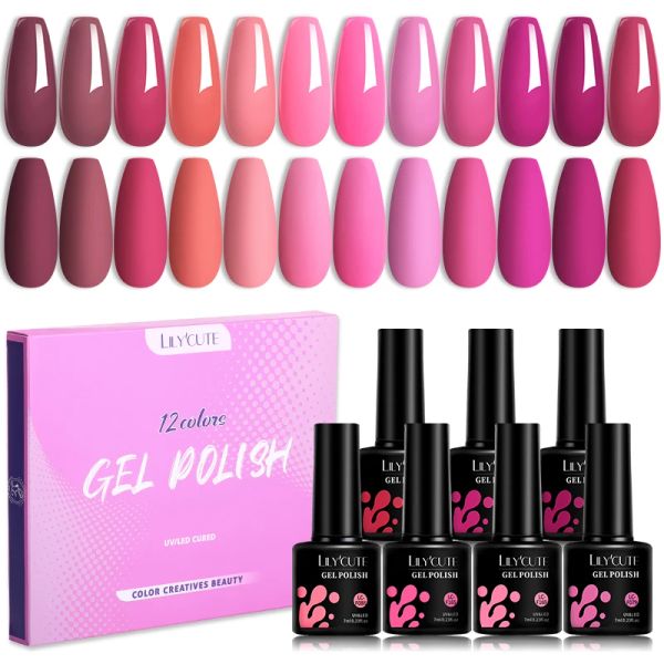 Kits Lilycute Gel Nagellack Set Herbst Winter Dunkelrot rote Pflaumen Farbe Semi Permanent Einweichen von Nagelkunst Lack Maniküre Kit