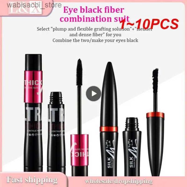 Mascara 1 ~ 10pcs in 1 ciglia false + mascara impermeabile in seta spessa innesto mascara 3d in fibra ciglia estensione mascara l49